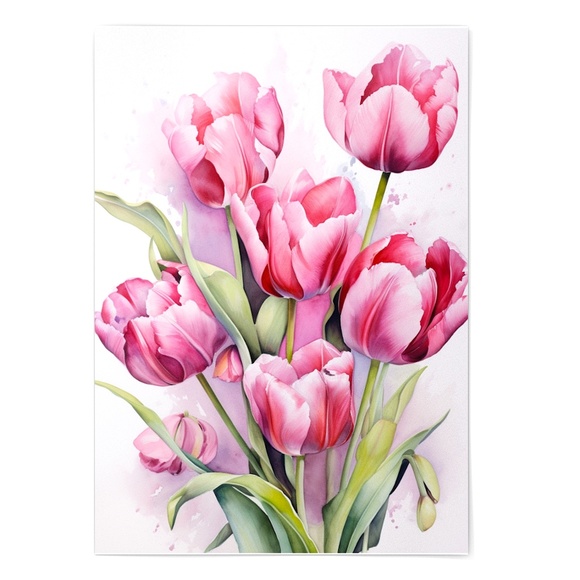Watercolor Tulips Wall Art Illustration Print Poster Unframed - Picture 2 of 5